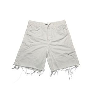 Mother SNACKS Jean Shorts Womens 32 White Denim Raw Hem Cutoff Frayed USA